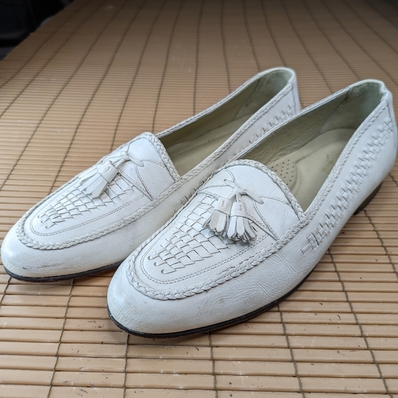 Vintage Florsheim Men\'s White Woven Leather Tassel Loafers Shoes Size 13D. 156pm main image 7